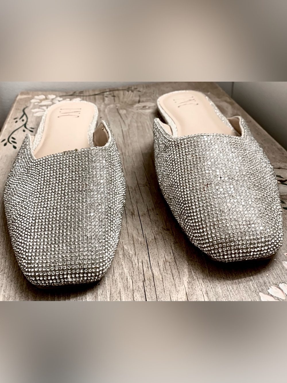 INC International Concepts Silver Rhinestone Slip-On Mules - Picture 8 of 13